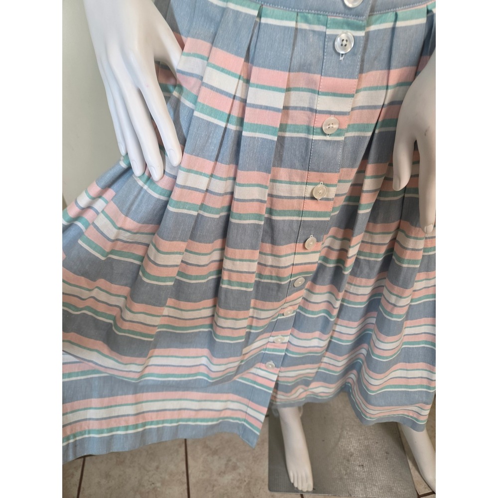 Brooks Brothers Cotton Linen Striped Button Front Midi Skirt Pastel Blue Pink 2 - Picture 5 of 11